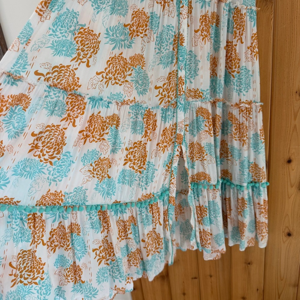 Poupette St Barth Floral PomPom Button Down Sleeveless Maxi Dress Size Small - Picture 5 of 12
